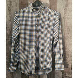 PETER MILLAR Blue Tan Check Long Sleeve Button Down Shirt Men's size Small